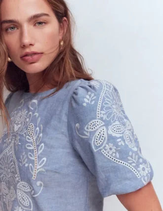 Linen Puff Sleeve Top Chambray Linen Puff Sleeve Top Chambray