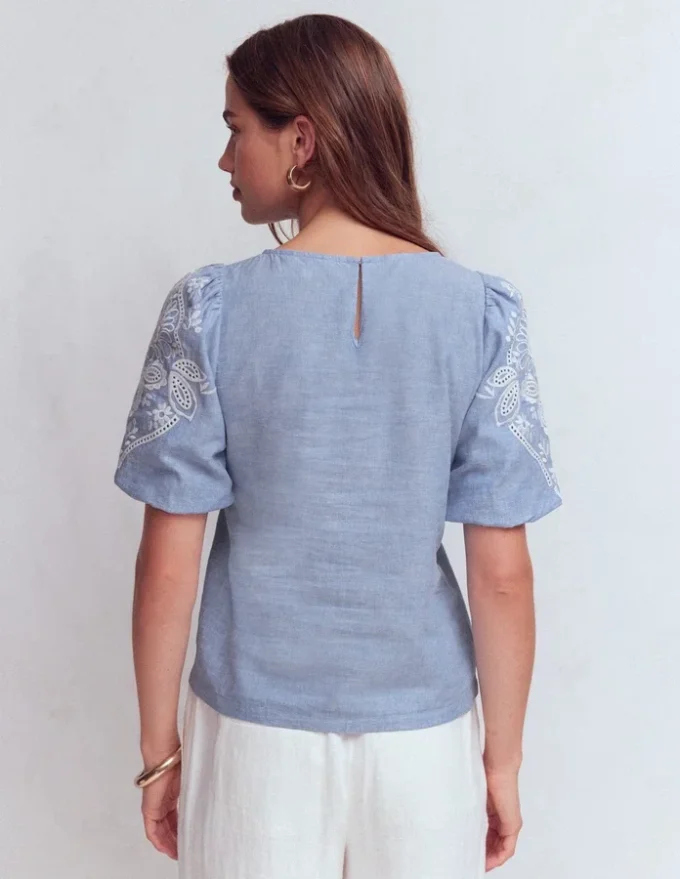 Linen Puff Sleeve Top Chambray Linen Puff Sleeve Top Chambray