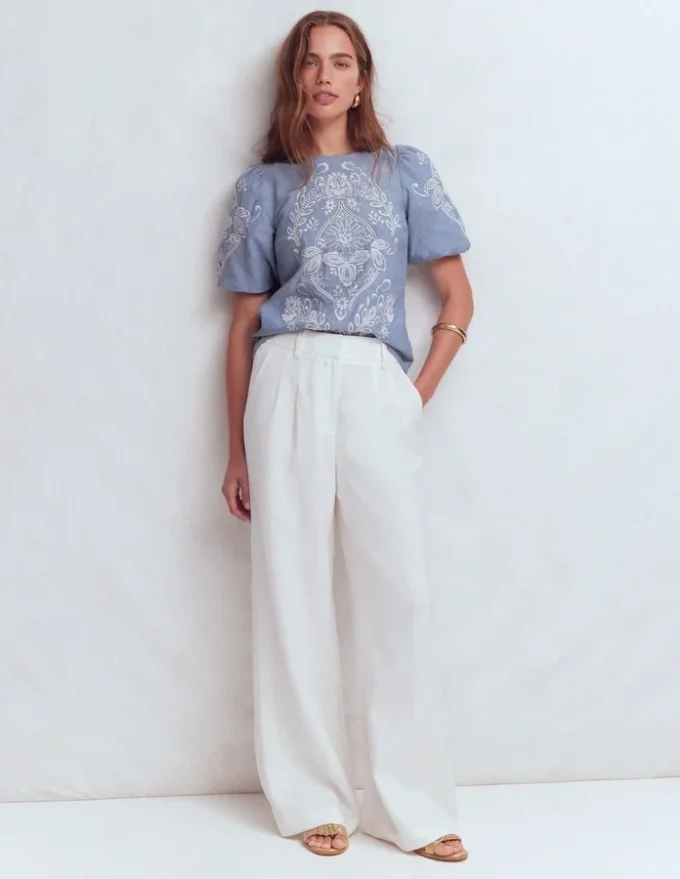 Linen Puff Sleeve Top Chambray Linen Puff Sleeve Top Chambray