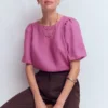Linen Puff Sleeve Top Clover Purple Linen Puff Sleeve Top Clover Purple