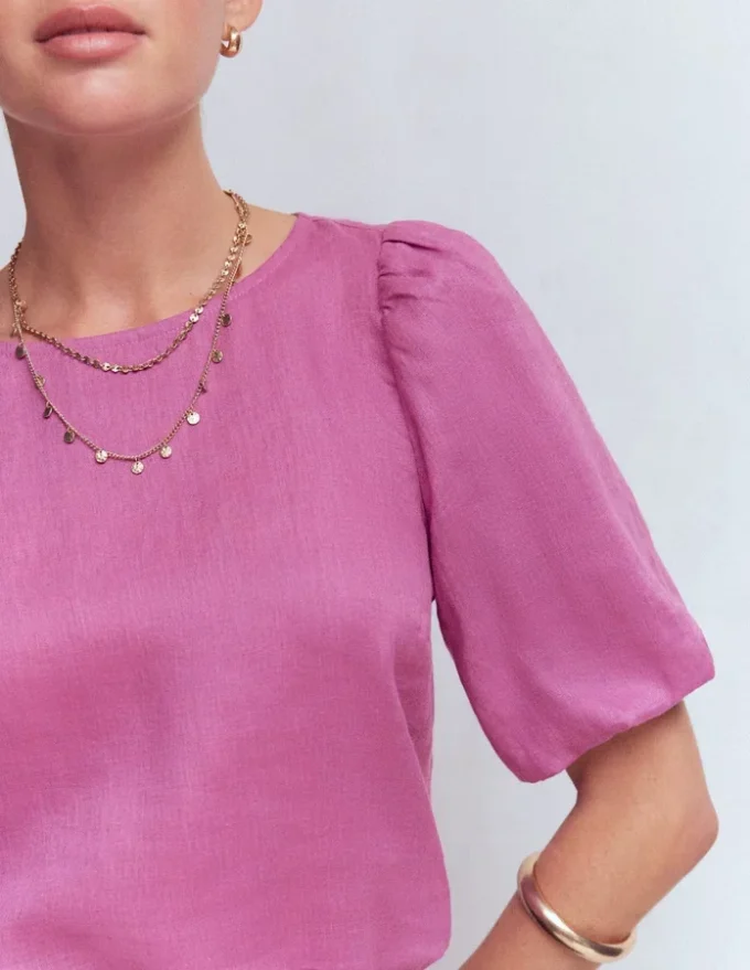 Linen Puff Sleeve Top Clover Purple Linen Puff Sleeve Top Clover Purple