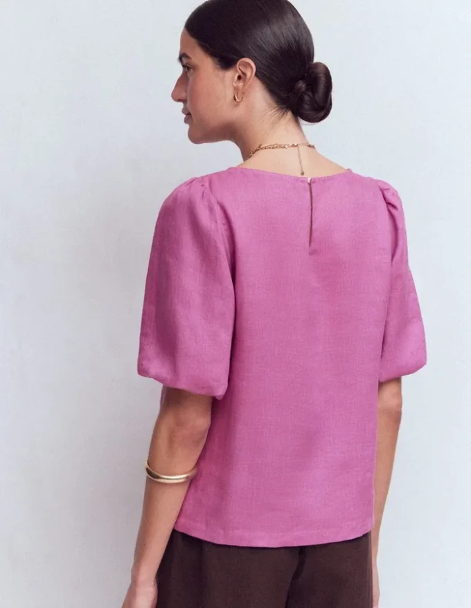 Linen Puff Sleeve Top Clover Purple Linen Puff Sleeve Top Clover Purple