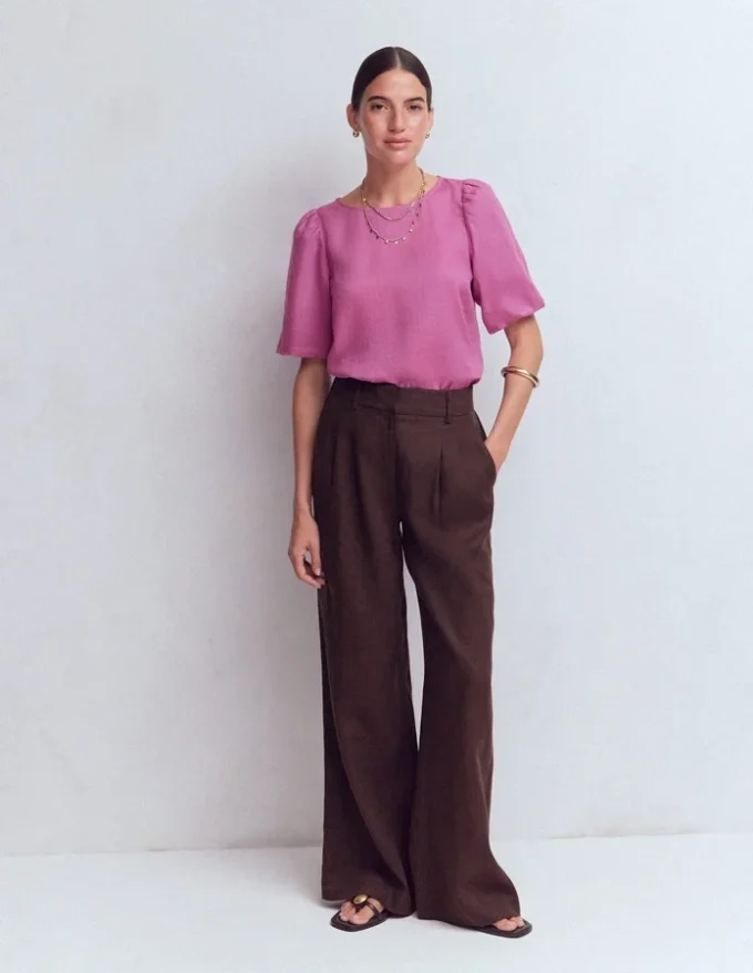 Linen Puff Sleeve Top Clover Purple Linen Puff Sleeve Top Clover Purple