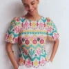 Linen Puff Sleeve Top Multi Broderie Linen Puff Sleeve Top Multi Broderie