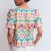 Linen Puff Sleeve Top Multi Broderie Linen Puff Sleeve Top Multi Broderie