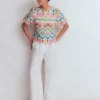 Linen Puff Sleeve Top Multi Broderie Linen Puff Sleeve Top Multi Broderie