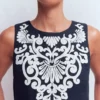 Linen Shift Dress Navy Embrodiery Linen Shift Dress Navy Embrodiery