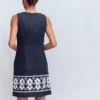Linen Shift Dress Navy Embrodiery Linen Shift Dress Navy Embrodiery