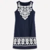 Linen Shift Dress Navy Embrodiery Linen Shift Dress Navy Embrodiery