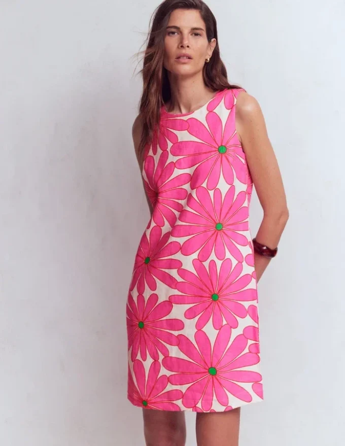 Linen Shift Dress Pink, Daisy Blossom Linen Shift Dress Pink, Daisy Blossom