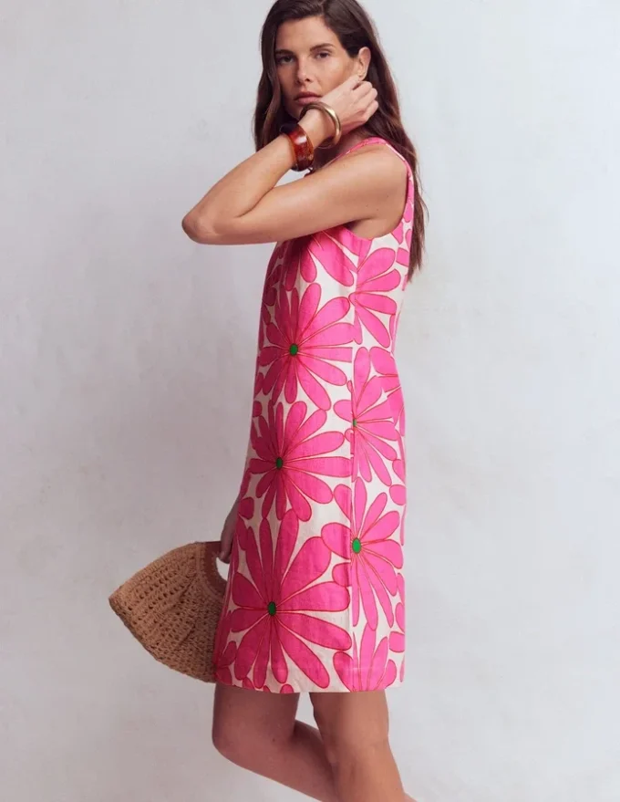 Linen Shift Dress Pink, Daisy Blossom Linen Shift Dress Pink, Daisy Blossom