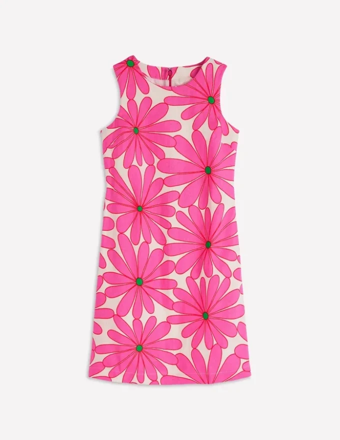 Linen Shift Dress Pink, Daisy Blossom Linen Shift Dress Pink, Daisy Blossom