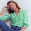 Linen Trim Insert Top Aloe Green Chambray Linen Trim Insert Top Aloe Green Chambray
