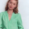 Linen Trim Insert Top Aloe Green Chambray Linen Trim Insert Top Aloe Green Chambray