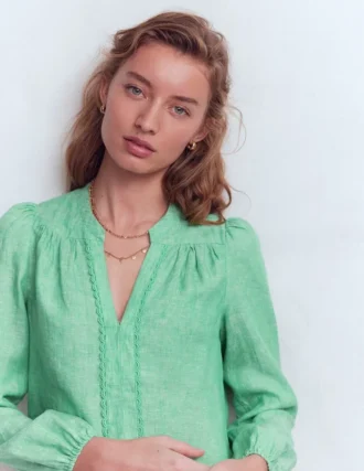 Linen Trim Insert Top Aloe Green Chambray