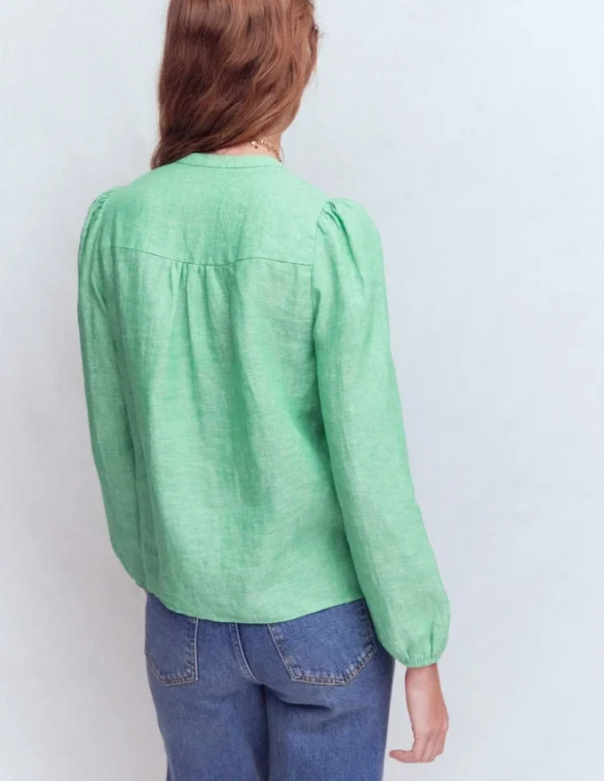 Linen Trim Insert Top Aloe Green Chambray Linen Trim Insert Top Aloe Green Chambray