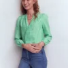 Linen Trim Insert Top Aloe Green Chambray Linen Trim Insert Top Aloe Green Chambray