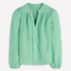 Linen Trim Insert Top Aloe Green Chambray Linen Trim Insert Top Aloe Green Chambray