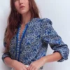 Linen Trim Insert Top Blue, Elaborate Terrace Linen Trim Insert Top Blue, Elaborate Terrace