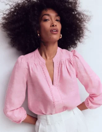 Linen Trim Insert Top Meadowsweet Pink Chambray