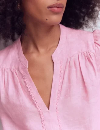 Linen Trim Insert Top Meadowsweet Pink Chambray