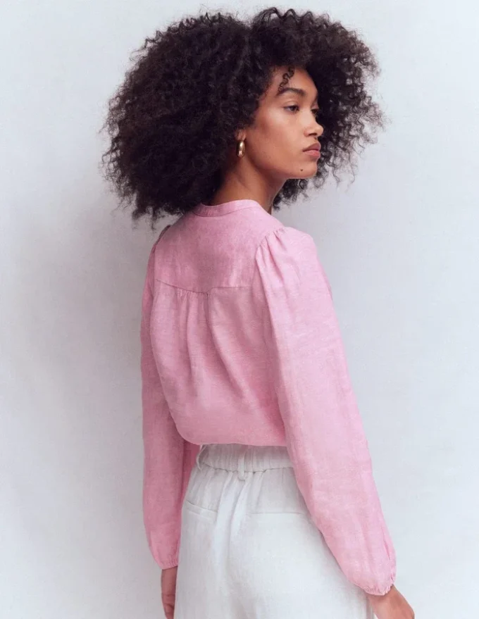 Linen Trim Insert Top Meadowsweet Pink Chambray Linen Trim Insert Top Meadowsweet Pink Chambray