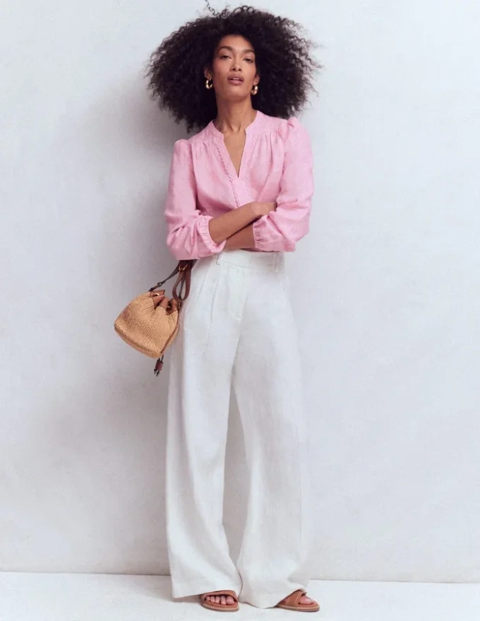 Linen Trim Insert Top Meadowsweet Pink Chambray Linen Trim Insert Top Meadowsweet Pink Chambray