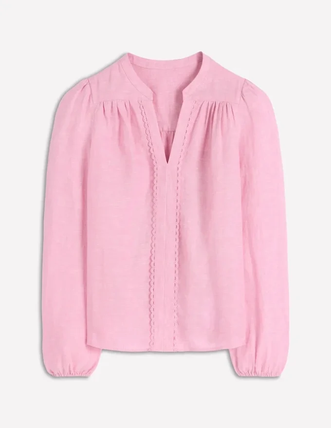 Linen Trim Insert Top Meadowsweet Pink Chambray Linen Trim Insert Top Meadowsweet Pink Chambray