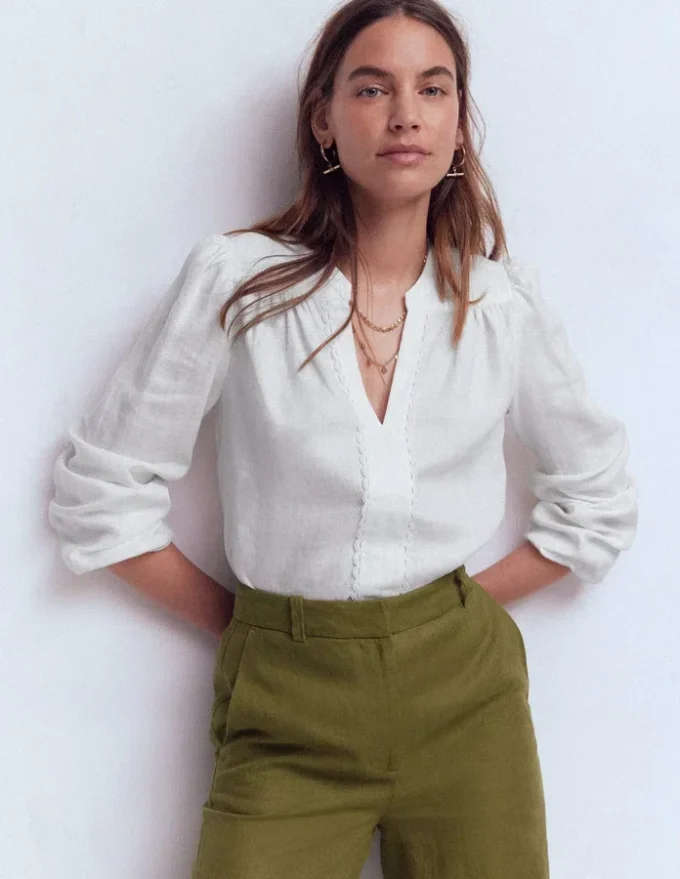 Linen Trim Insert Top White