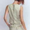 Linen Waistcoat Olive, Ivory Stripe