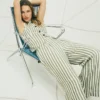Linen Waistcoat Olive, Ivory Stripe