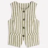 Linen Waistcoat Olive, Ivory Stripe