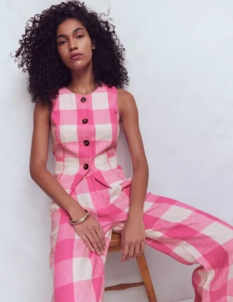 Linen Waistcoat Pink Punch Gingham