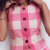 Linen Waistcoat Pink Punch Gingham Linen Waistcoat Pink Punch Gingham