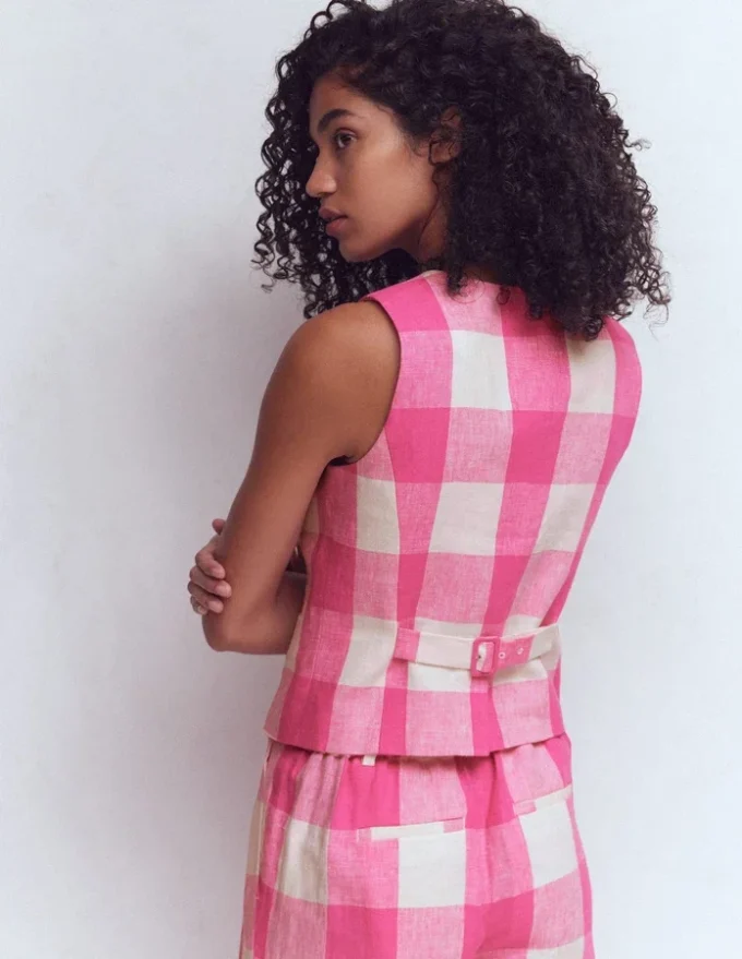 Linen Waistcoat Pink Punch Gingham Linen Waistcoat Pink Punch Gingham