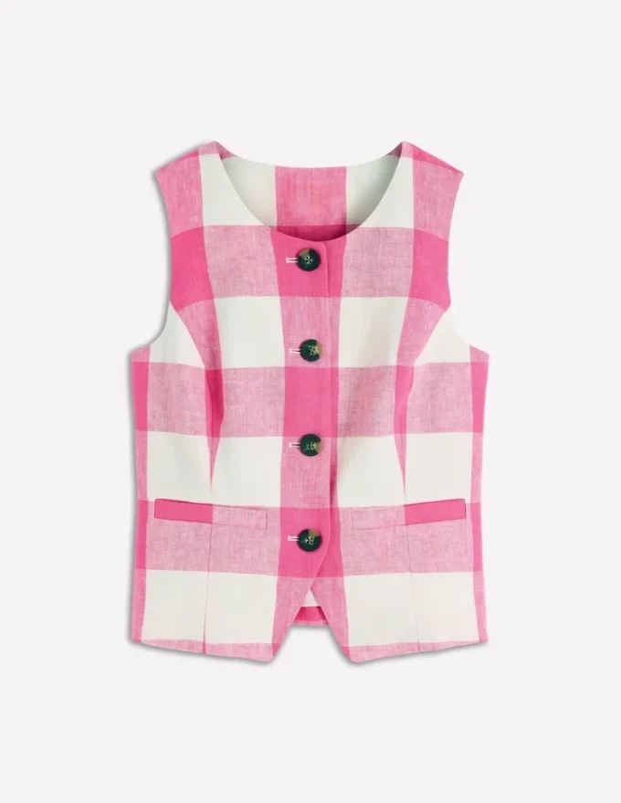 Linen Waistcoat Pink Punch Gingham Linen Waistcoat Pink Punch Gingham