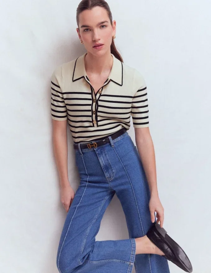 Liz Henley T-Shirt Ivory. Navy Liz Henley T-Shirt Ivory. Navy