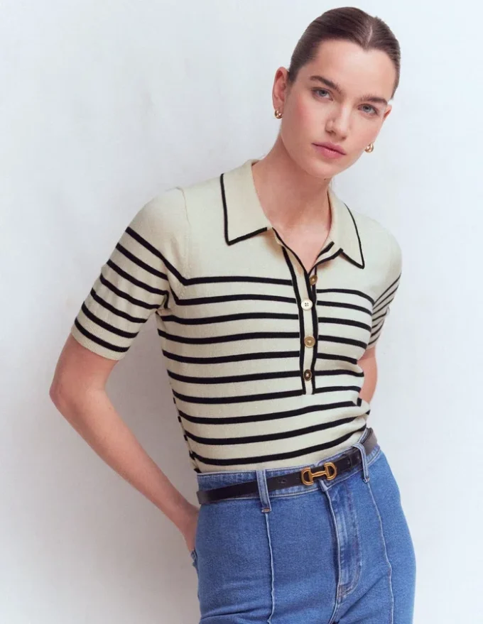 Liz Henley T-Shirt Ivory. Navy Liz Henley T-Shirt Ivory. Navy