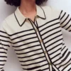 Liz Knitted Collared Cardigan Ivory/ Navy Liz Knitted Collared Cardigan Ivory/ Navy