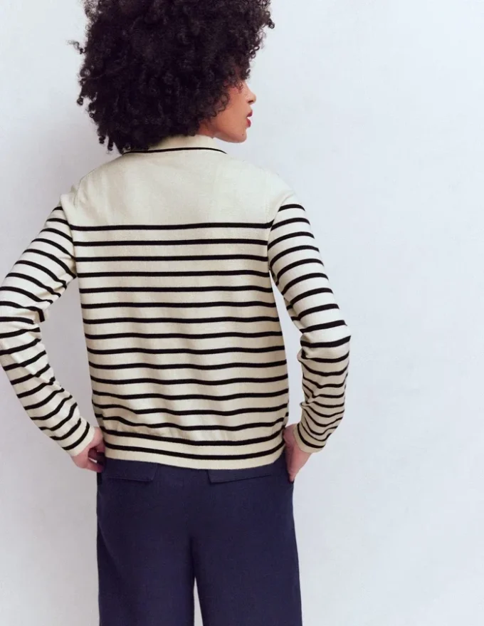 Liz Knitted Collared Cardigan Ivory/ Navy Liz Knitted Collared Cardigan Ivory/ Navy