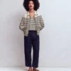Liz Knitted Collared Cardigan Ivory/ Navy Liz Knitted Collared Cardigan Ivory/ Navy