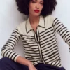 Liz Knitted Collared Cardigan Ivory/ Navy Liz Knitted Collared Cardigan Ivory/ Navy