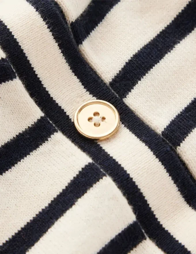 Liz Knitted Collared Cardigan Ivory/ Navy Liz Knitted Collared Cardigan Ivory/ Navy
