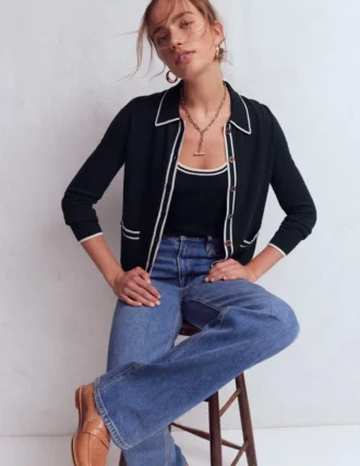 Liz Knitted Collared Cardigan Navy