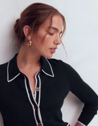Liz Knitted Collared Cardigan Navy