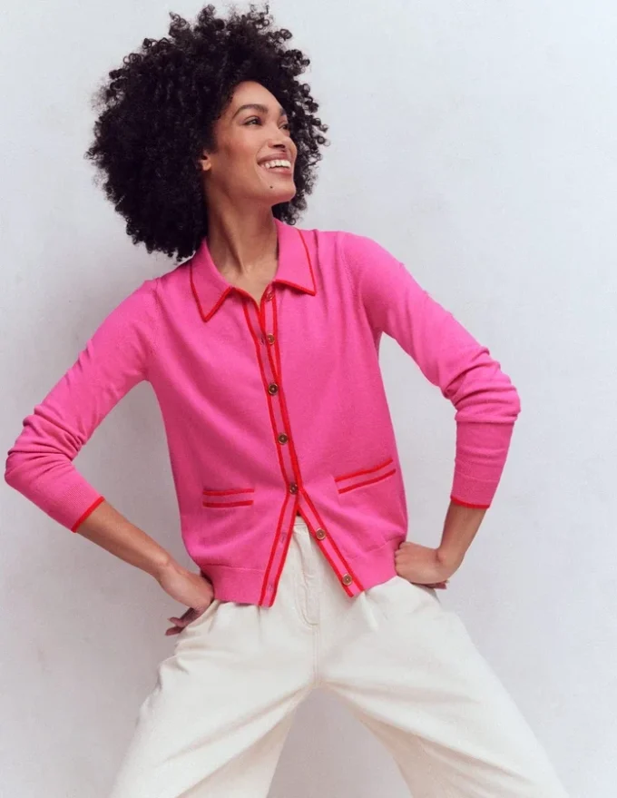 Liz Knitted Collared Cardigan Pink Punch Liz Knitted Collared Cardigan Pink Punch