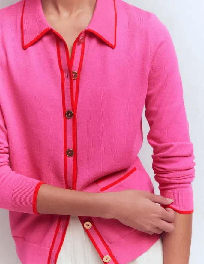 Liz Knitted Collared Cardigan Pink Punch Liz Knitted Collared Cardigan Pink Punch