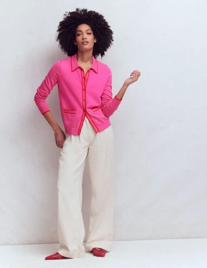 Liz Knitted Collared Cardigan Pink Punch Liz Knitted Collared Cardigan Pink Punch