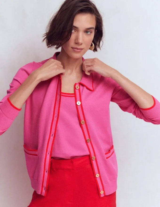 Liz Knitted Collared Cardigan Pink Punch Liz Knitted Collared Cardigan Pink Punch