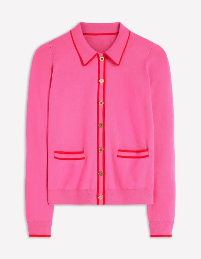 Liz Knitted Collared Cardigan Pink Punch Liz Knitted Collared Cardigan Pink Punch